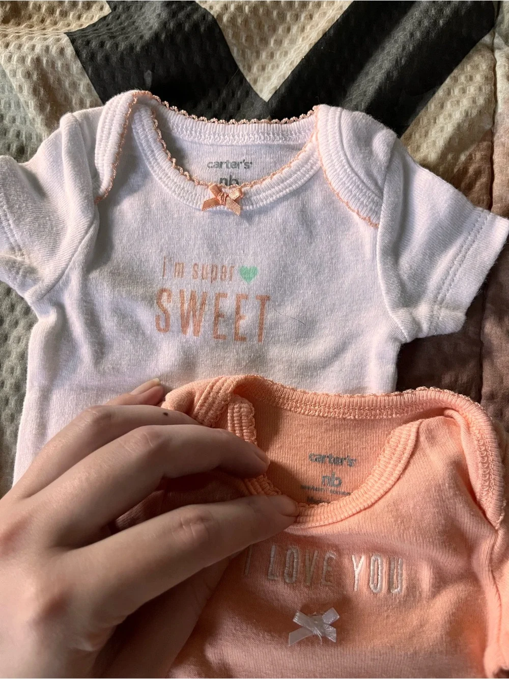 Carter's Peach & White Baby One-Piece Bodysuit Set